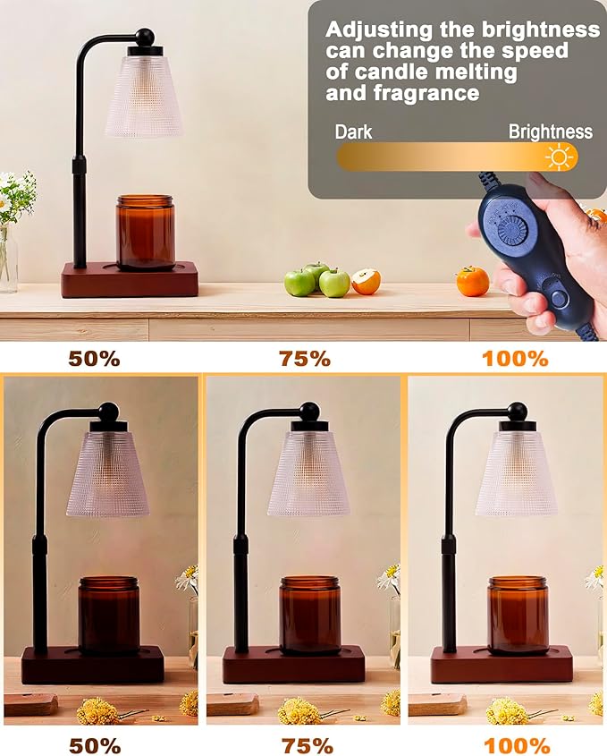 Candle Warmer Lamp - Electric Candle Warmer with Timer, Adjustable Height & Brightness, 2 Replacement Bulbs, 1-Year Warranty - Perfect for Jar Candles, Kitchen, Living Room, Bedroom (Clear)