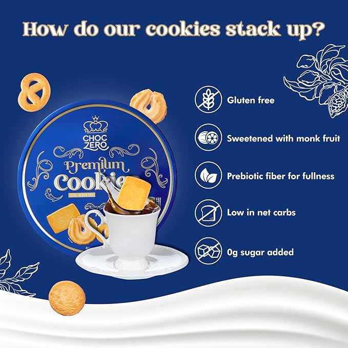 ChocZero Keto Butter Cookies - Sugar Free Danish Shortbread Gift - Gluten Free, Low Carb (1 tin, 12 oz) (Pack of 2)