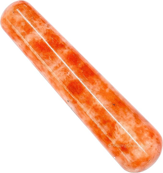 Amazing Gemstone Sunstone Crystal Wand Massage Stick - Pelvic Wand Gua Sha for Adults - Crystals and Healing Stones Massage Wands for Adults Gifts (Smooth)