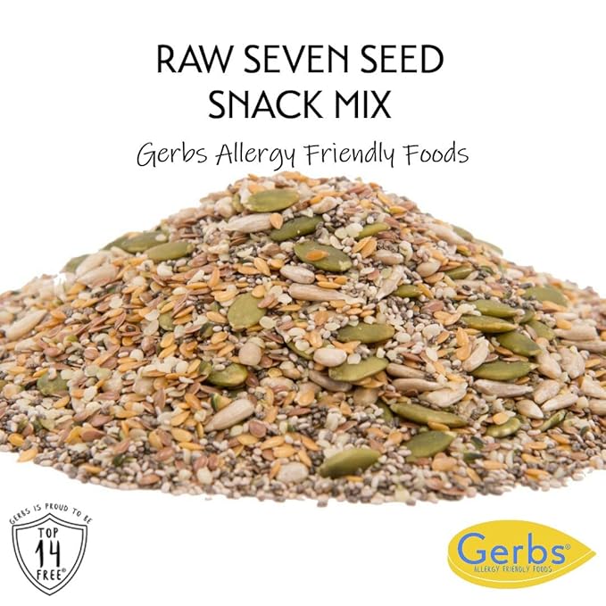 Gerbs Super 7 Seed Snack Mix 14 oz. | Raw, No Additives, Resealable Bag | Crunchy Pumpkin, Sunflower, Brown & Golden Flax, Black & White Chia, Hemp | Top 14 Allergen-Free