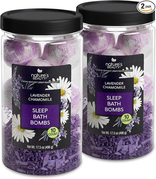Nature's Beauty Lavender Chamomile Sleep Bath Bomb Gift Set Multi-Pack- Luxury Fizzy Relax Spa Bomb w/Vanilla + Citrus Scent Made with Coconut Oil + Witch Hazel, 17.5 oz | 10 ct ea (2 Pack)