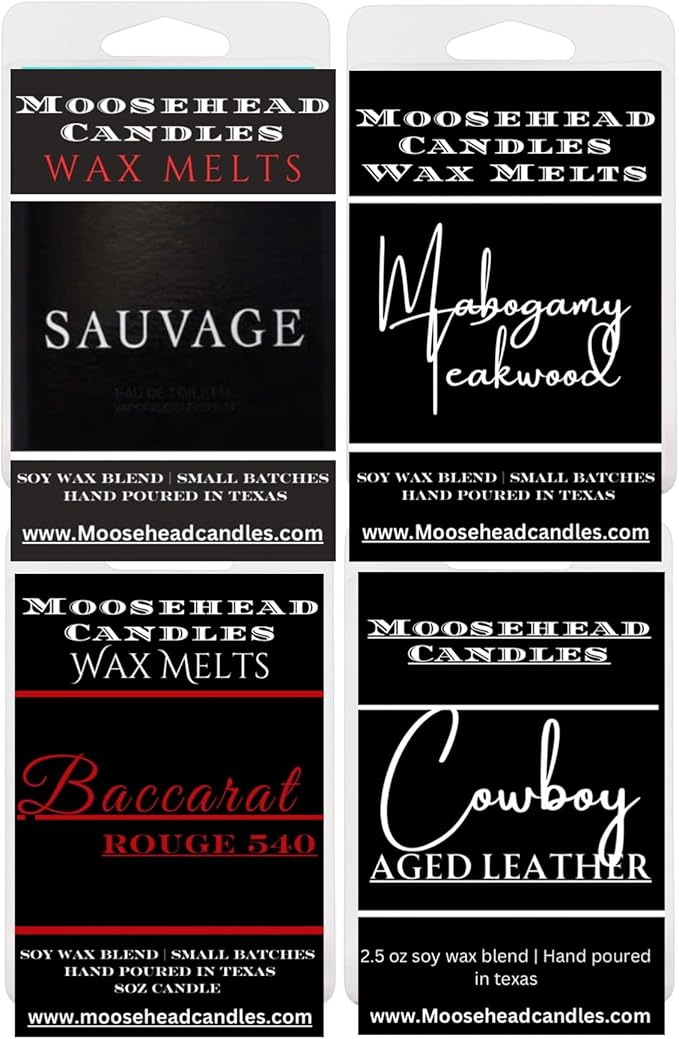 Wax Melt Bundle – 4 Pack Collection, Date Night Cologne, Baccarat, Leather Cowboy, Sauvage Scents – 24 Soy Wax Melts Total, Pet & People Safe, Long-Lasting Fragrance