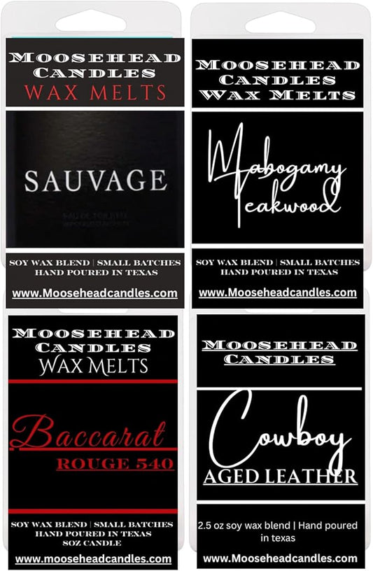 Wax Melt Bundle – 4 Pack Collection, Date Night Cologne, Baccarat, Leather Cowboy, Sauvage Scents – 24 Soy Wax Melts Total, Pet & People Safe, Long-Lasting Fragrance