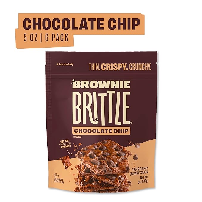 Brownie Brittle – Original Chocolate Chip Thin and Crispy Sweet Snacks, Family Size (Pack of 6, 5 oz), Rich Gourmet Brownie Bites Dessert