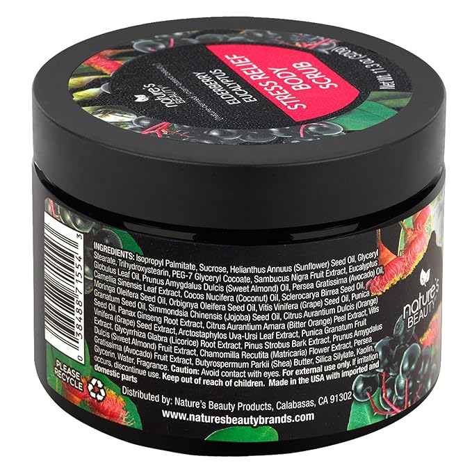 Nature's Beauty Elderberry Eucalyptus Stress Relief Body Scrub Multi-Pack - Gently Exfoliate, Relax & Calm Dry Skin, Made w/Shea Butter, Avocado Oil and Sweet Almond Oil, 11.3 oz (2 Pack)