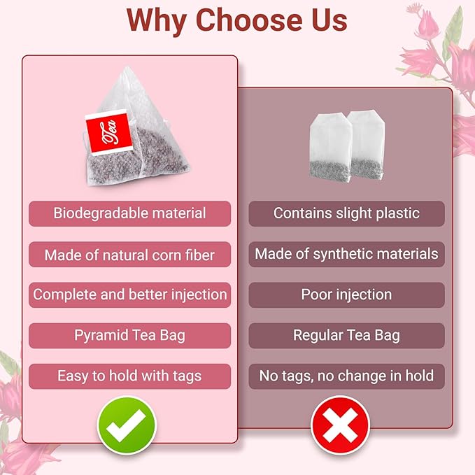 Hibiscus Tea Bags, 100% Natural Hibiscus Flowers Herbal High Blood Pressure Tea Bags, No Sugar/Gluten, Caffeine Free-50 Count (Pack of 1)