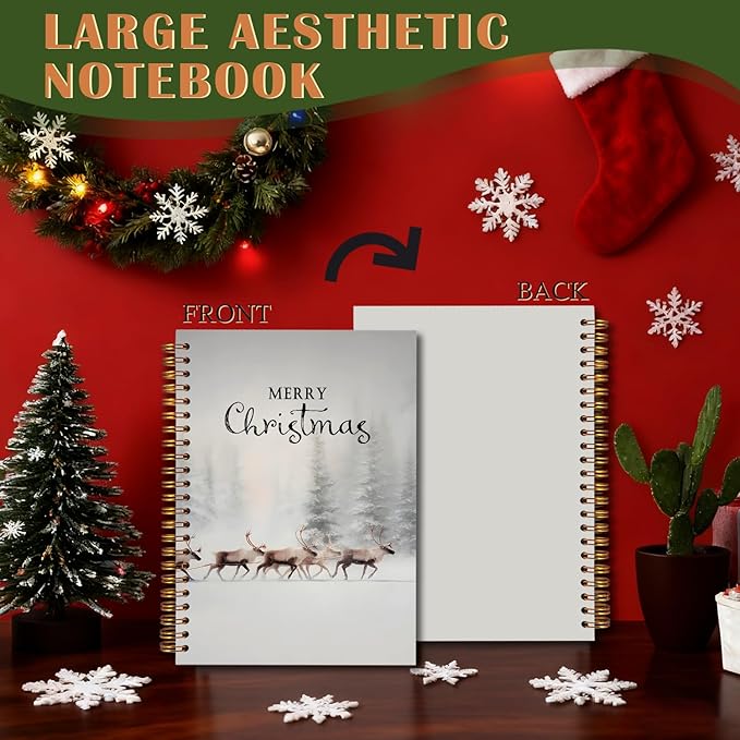 Exqcom Christmas Reindeer Spiral Notebook Gifts, Snowy Foggy Forest Winter Journal for Women, Merry Xmas Hardcover Notebook Journal Office School Supplies, 5.5x8.3 Inch,Christmas Office Gifts