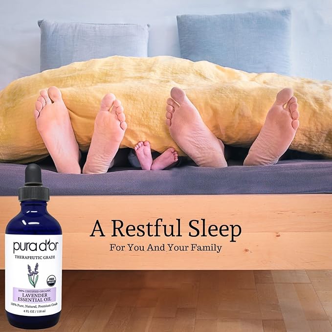 PURA D'OR Organic Lavender Essential Oil (4oz with Glass Dropper) 100% Pure & Natural Therapeutic Grade for Hair, Body, Skin, Aromatherapy Diffuser, Relaxation, Meditation, Massage, Home, DIY Soap