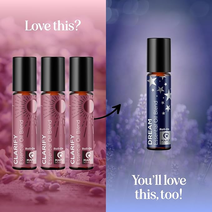 Maple Holistics Headache Essential Oil Roll On - Clarify Blend with Aromatherapy Oils Peppermint Rosemary and Lavender for Skin Relaxation Self Care 3-Pack