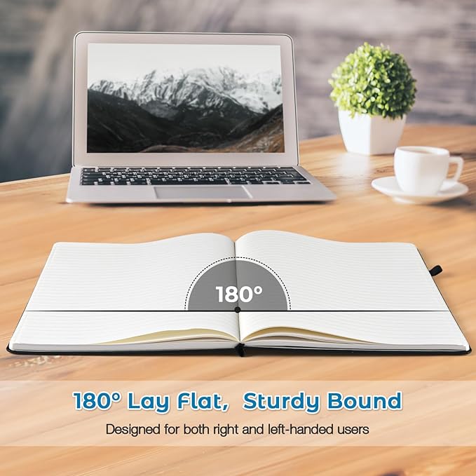 College Ruled Notebook, A4 Hardcover Leather Notebook for Work, Lined Notebook Journal for Women, Men, 192 Thick Paper, 8.5" x 11", Large Notebook with Pockets, Professional Business Notebook, Navy