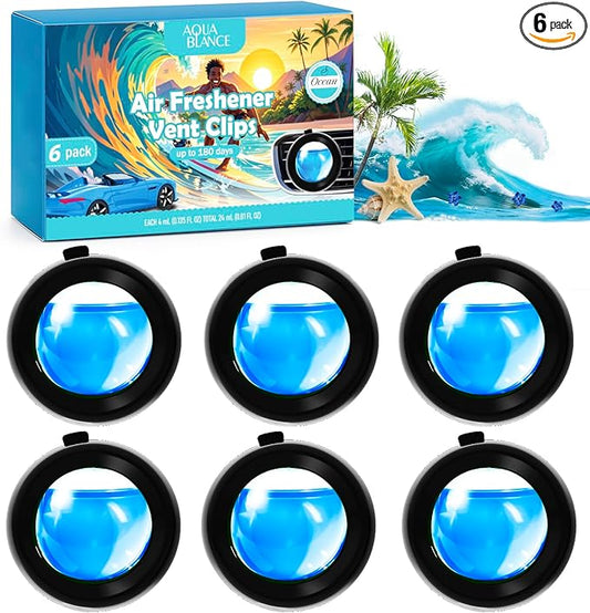 Car Air Freshener Vent Clips, Ocean Scent, 6 Pack, Long Lasting Scent Up to 180 Days, Car Fresheners