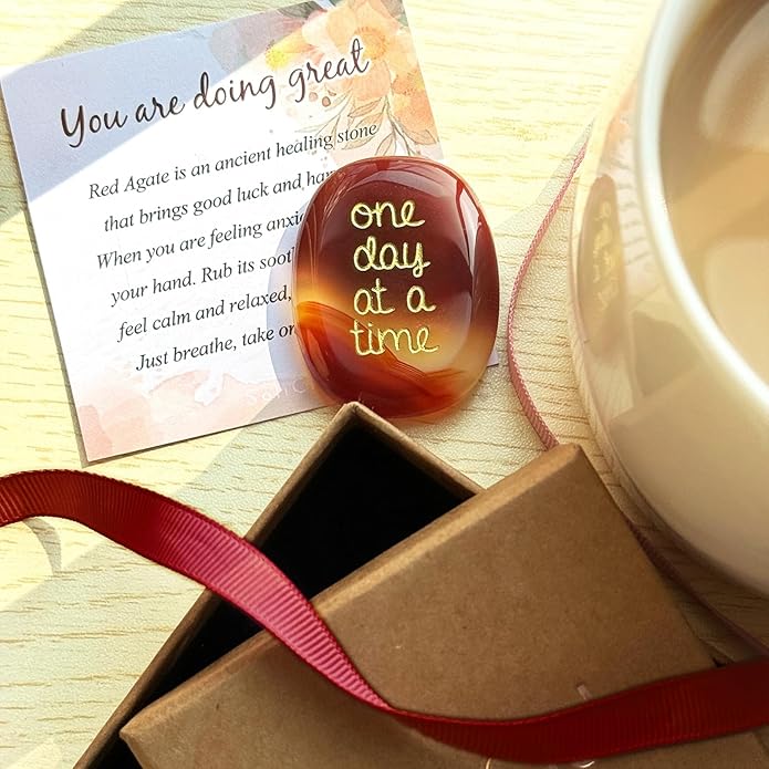 SOLICIEL One Day at A Time Agate Healing Crystal, Thinking of You Gifts for Him for Her Anxiety Relief Items You Got This Sobriety Gifts Inspirational for Best Friend for Women Men