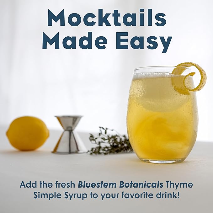 Bluestem Botanicals Organic Thyme Simple Syrup, 8 oz, Cocktail and Mocktail Mixer for Drinks, Non-Alcoholic