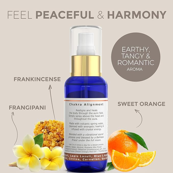 BALIPURA - 7 Chakra Aura Crystal Mist Spray with Frankincense, Sweet Orange, and Frangipani - Energy Cleansing and Spiritual Harmony