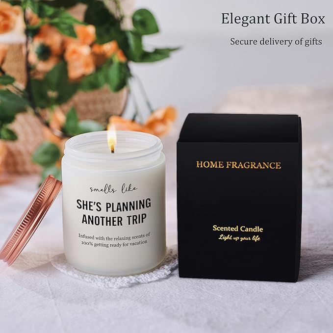Best Travel Gifts for Women, Funny Gift for People Who Like Travel Hiking - Unique International Traveler Planner Vacation Retirement Present Candle