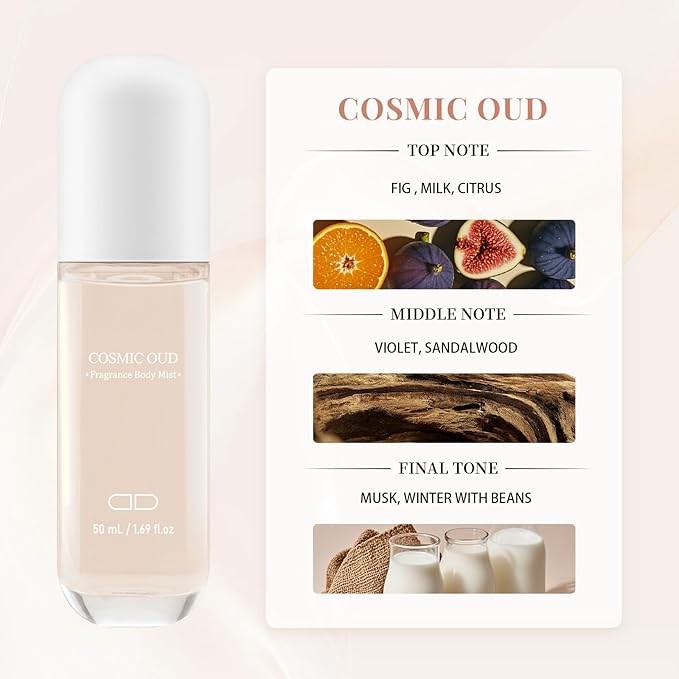 Body Mist Spray – Citrus & Floral Fragrance for Women – Daily Shower Mist & Refreshing Scent – 50ml Travel Size (COSMIC OUD)