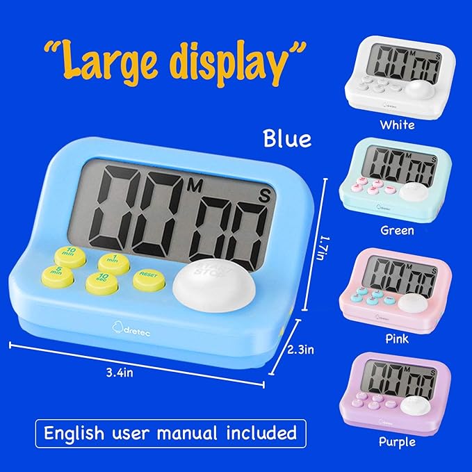 dretec pomodoro Timer, Productivity Timer, for Studying,exam, for Kids, Large Display, Large Button, Purple