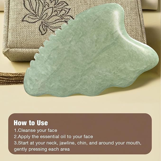 Gua Sha Facial Tools,Jade Gua Sha Stone Comb Edge, Guasha Tool for Face Jawline Sculpting Gifts