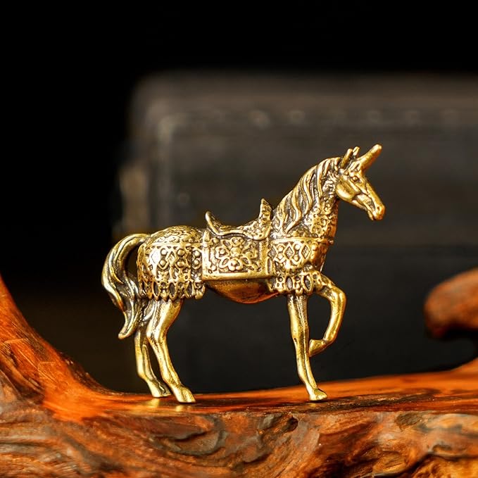 Armored Unicorn Statue 100% Solid Brass , Mythological Warhorse Sculpture, Handcrafted Vintage Collectible Art, Fantasy Décor for Bookshelf, Unique Gift for Mythology Lovers & Medieval Enthusiasts