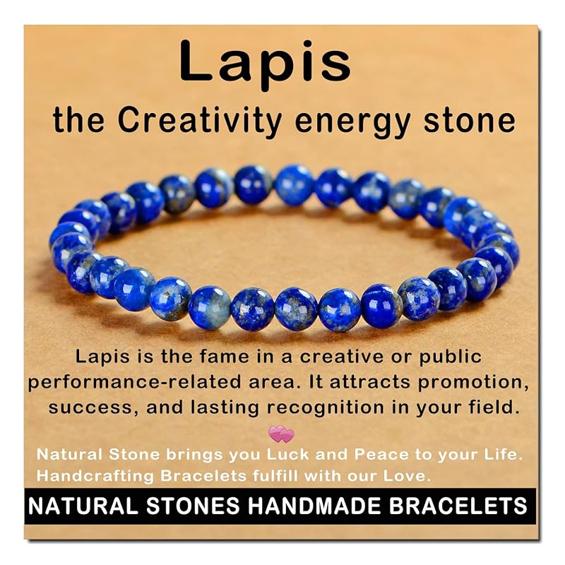 AD Beads Handmade Gemstone Stretch Elastic Bracelet Crystal Healing Reiki Nature's Beauty and Spiritual Essence Unisex (6mm, Lapis Lazuli)