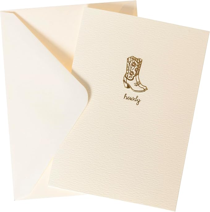 Graphique Cowgirl Boots Cards, Pack of 10 Cards with Envelopes, All Occasion Greetings, Blank Inside, Gold Foil Embossing, La Petite Press Collection Boxed Set, 3.25" x 4.75"