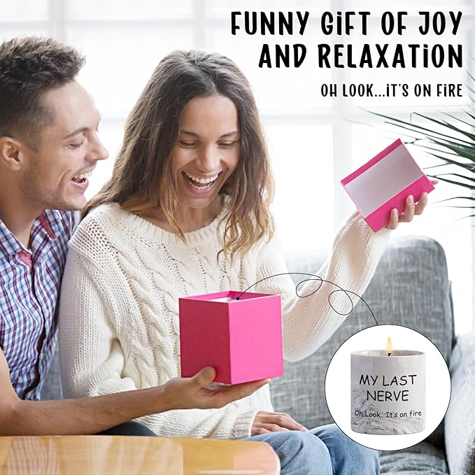 Funny Candle Gifts for Women My Last Nerve Oh Look It's On Fire Candle - Gag Gifts Sarcastic Funny Saying Ceramic Lavender Scented 6 Oz