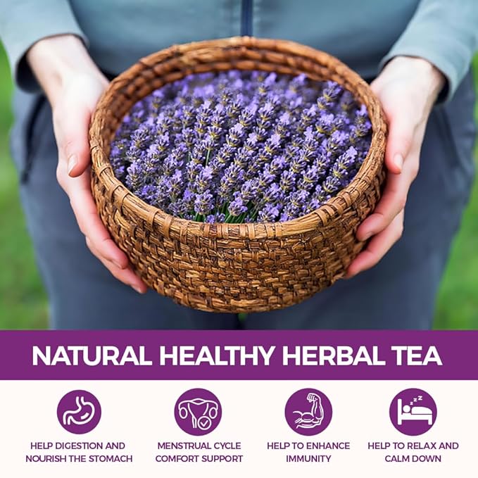 WOTIHA-Natural Lavender tea bags 90g. 60 Herbal Tea Bags.for Sleep & Wellness Relaxation Tea. Non-GMO • Additive-Free • Caffeine-Free