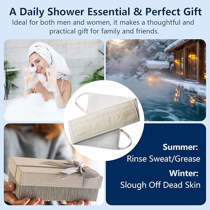 Loofah Back Scrubber for Shower Exfoliating Body Scrubber with Long Handle Natural Back Exfoliator and Washer for Deep Cleaning and Skin Renewal