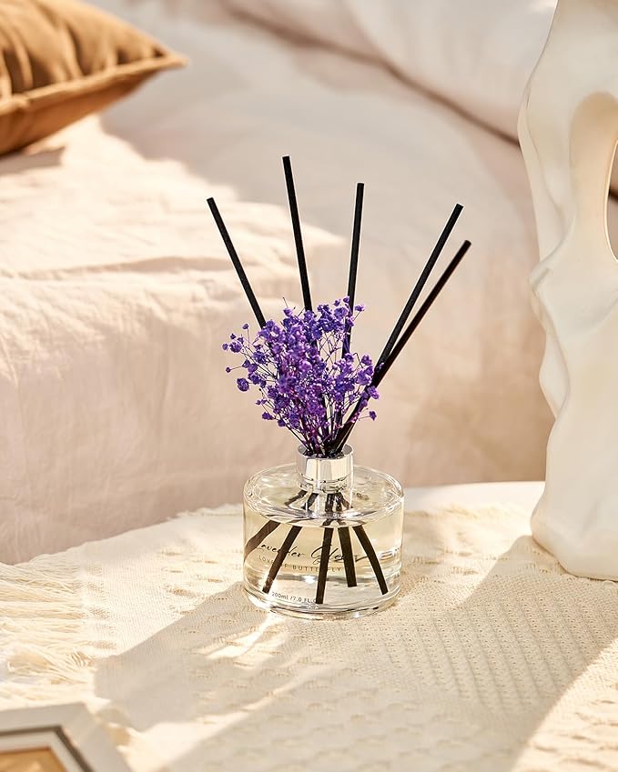 M&SENSE Reed Diffuser Set with 7 Sticks | 7.0oz Fresh Green & Eucalyptus Scent, Home Fragrance Diffuser for Bedroom Bathroom Décor, Scented Diffuser with Baby's Breath Flower Gifts for Women