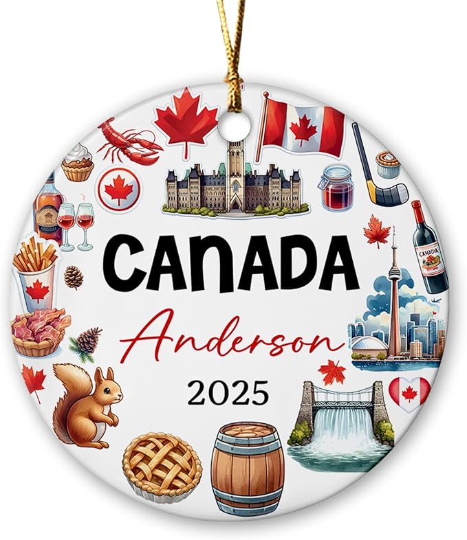Canadian Xmas Tree Ceramic Ornament, Personalized Canada Cultural Heritage and Traditions Artwork Ornament Christmas 2025, Custom Name Canada Travel Souvenir Ceramic Ornament Gifts for Travel Lover