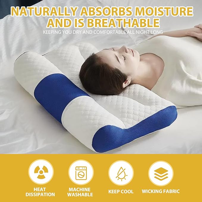 Cervical Neck Pillow, Ergonomic Sleep Enhancing Cervical Support Comfort Pure Cotton Pillow, 2025 Upgraded Full and Fuffy Memory Pillow