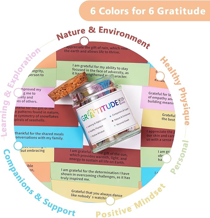 Gratitude Jar with 90 Colorful Gratitude Quotes Cards,Inspirational Appreciation Graduation Birthday Gifts for Women Men Teen Friend Coworker,Thanksgiving Gifts-Daily Discovery of Appreciation Moments
