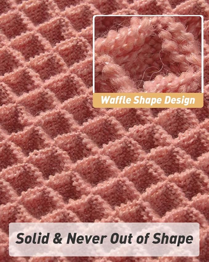 AMOAMI Upgraded Waffle Bath Mat, Super Absorbent Non Slip Bath Mats for Bathroom Floor, Machine Washable Bathroom Rugs with Tassels, Rubber Backed Bathroom Mats, Ultra Soft, 18" x 30", Coral