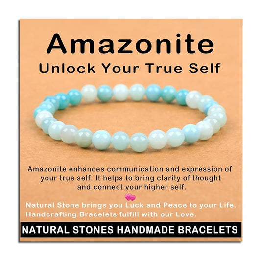 AD Beads Handmade Gemstone Stretch Elastic Bracelet Crystal Healing Reiki Nature's Beauty and Spiritual Essence Unisex (6mm, Amazonite (Unlock Your True Self))