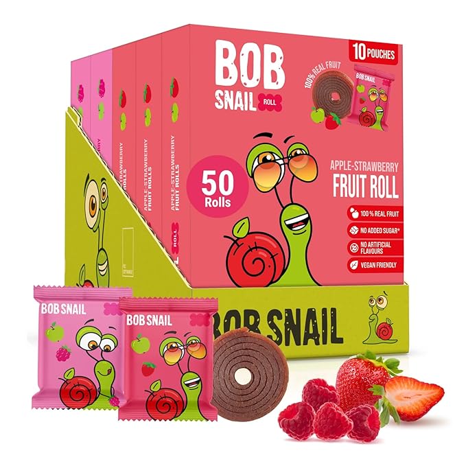 Bob Snail Exotic Mix Fruit Roll Ups – Healthy Sweets, Real Dried Fruits Snacks, No Added Sugar, Vegan, Nut Free, Candy for Adults and Kids – Flavour 50 pcs, 500g (SStrawberry & Raspberry)
