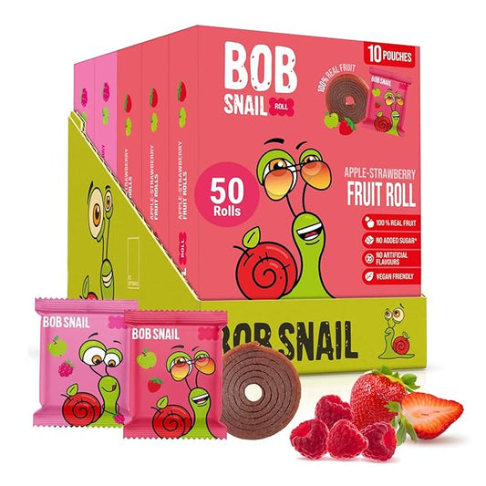 Bob Snail Exotic Mix Fruit Roll Ups – Healthy Sweets, Real Dried Fruits Snacks, No Added Sugar, Vegan, Nut Free, Candy for Adults and Kids – Flavour 50 pcs, 500g (SStrawberry & Raspberry)