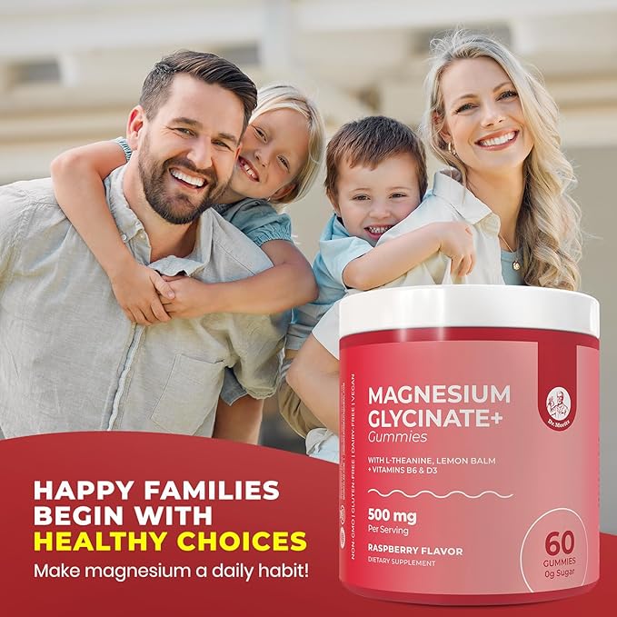 Dr. Moritz Magnesium Glycinate Gummies for Adults & Kids - with L-Theanine & Lemon Balm - Magnesium Gummies for Women & Men for Relaxation Support - No Sugar Added, Non-GMO (60 Count)
