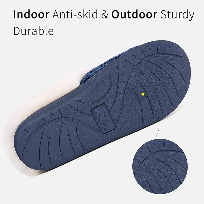 Evshine Warm Knit House Slippers for Women Comfy Wool-Like Lined Chenille Slippers with Memory Foam and Indoor Outdoor Soles