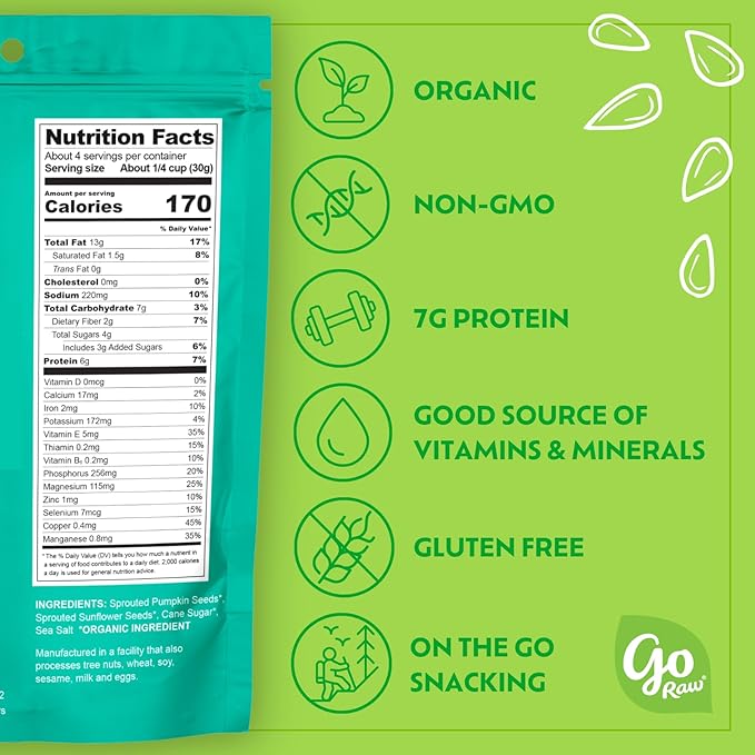 Go Raw Organic Sprouted Sweet & Salty Kettle Snacking Seeds, 4 oz, 6 Pack, Pumpkin & Sunflower Seeds, Keto, Kosher