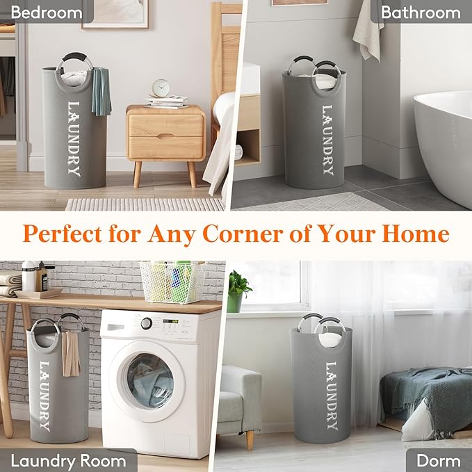 Lifewit 100L 2-Pack Large Laundry Basket, Collapsible Laundry Hamper with Aluminum Handles, Waterproof Freestanding Dirty Clothes Hampers for Laundry Room Bedroom Dorm Bathroom, Silver Grey