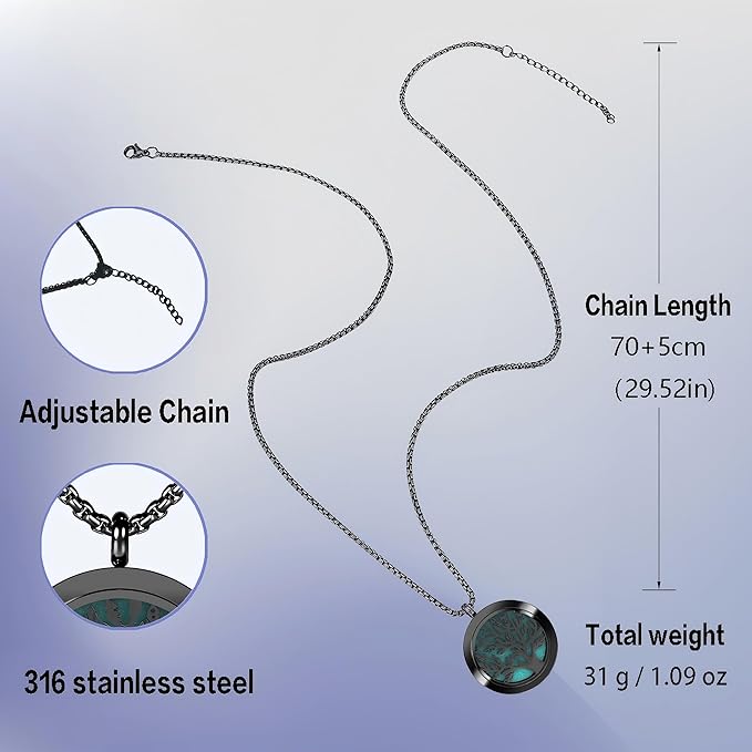 Aromatherapy Diffuser Necklace-Tree of Life Essential Oil Necklace,Aromatherapy Diffuser Pendant for Men and Women,Portable,Suitable for Yoga,Meditation,Travel,Stress Relief Gift(Black 30mm)