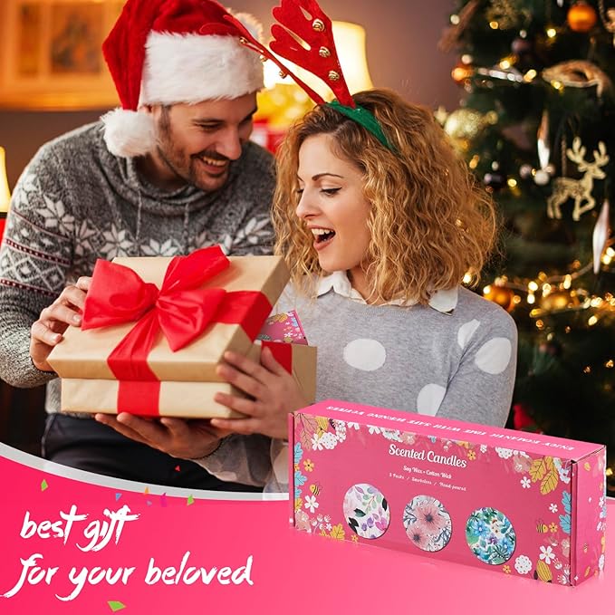 Hausware 3 Pack Scented Candles, 2.5 oz Aromatherapy Candles with Floral Scents,Soy Candles Set with 72H Burning Time,Ideal Gift for Women(Magnolia+Jasmine+Rose)