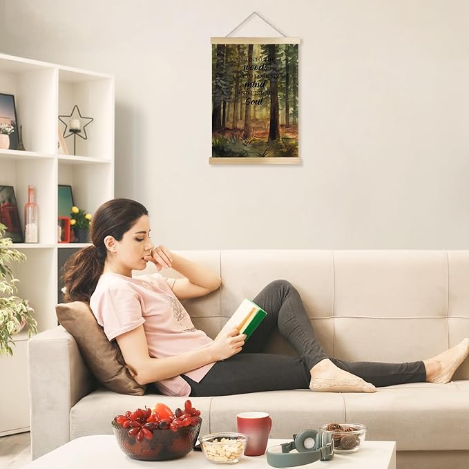 Exqcom Inspirational Wall Decor, And Into the Woods I Go to Lose My Mind and Find My Soul Wall Art Poster, Motivational Woodland Forest Posters for Home Office Church, 12x16 Inches