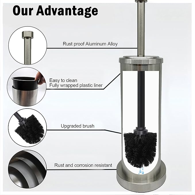 Brushed Nickel Toilet Bowl Brush with Holder, Durable Bathroom Cleaning Tool, Modern Design for Easy Toilet Maintenance, Bathroom Cleaner Brush for Efficient Cleaning and Hygiene