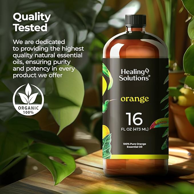Healing Solutions Orange Essential Oil Bulk, 16oz - 100% Pure Large Bottle of Sweet Orange Essential Oil for Cleaning & More - Orange Essential Oil for Skin - Citrus Essential Oil Bulk