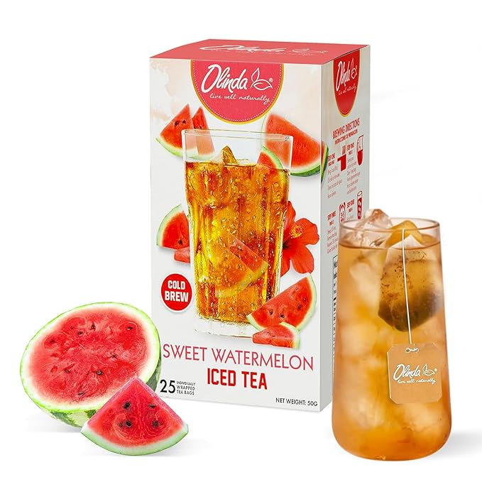 Olinda Iced Tea Sweet Watermelon Iced Tea Bags Cold Brew Organic Herbal Green Tea Summer Drink Antioxidant Hot and Cold Brew Natural Sucralose Sweetened Fruity Flavored Healthy Caffeinated Tea