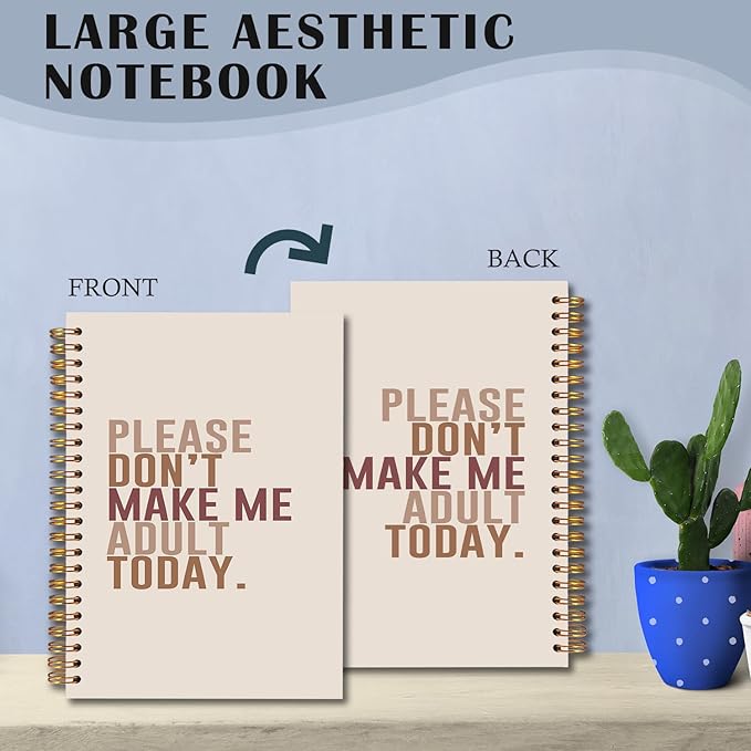 Beige Funny Spiral Notebooks, Humorous Quote Journal, Funny Journals for Writing, Please Don't Make Me Adult Today Sarcastic Notebook for Note Taking, 5.5x8.3 Inch