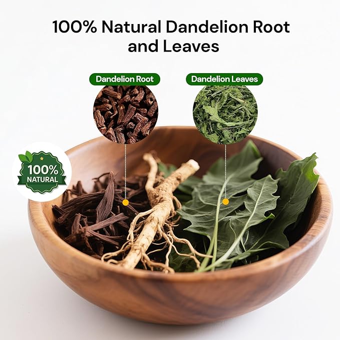 Dandelion Leaf and Root Tea bags, Natural Chinese Detox Herbal Tea Support Liver & Kidney Health and Aid Digestion Caffeine Free (1 Pack/50 Bags)