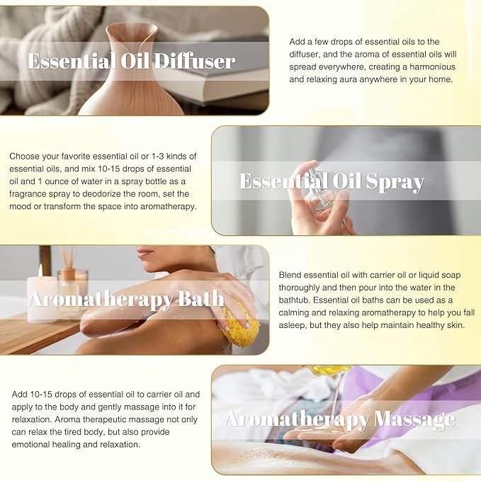 EUQEE Classic Essential Oil Set of 6 Pure Essential Oil Gift Set for Diffusers, Soap Candle Making - Lavender, Eucalyptus, Peppermint, Tea Tree, Sweet Orange, Lemongrass Aromatherapy Oils -10ml