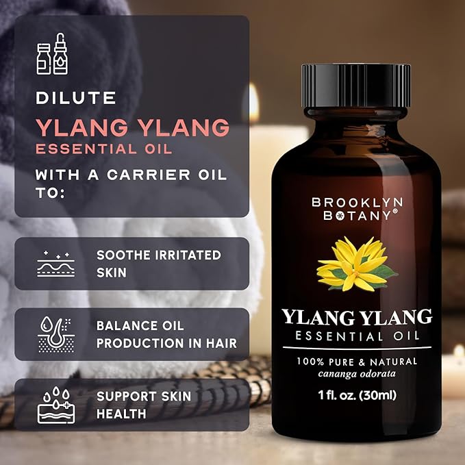 Brooklyn Botany Ylang Ylang Essential Oil - 100% Pure and Natural - Premium Grade Oil with Dropper - for Aromatherapy and Diffuser - 1 Fl Oz